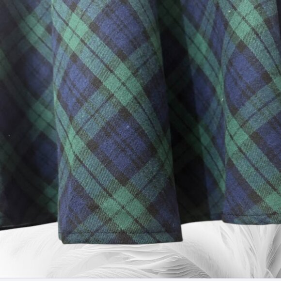 Green & Navy Tartan Plaid A-Line Skirt With Elastic Waist - Picture 3 of 7